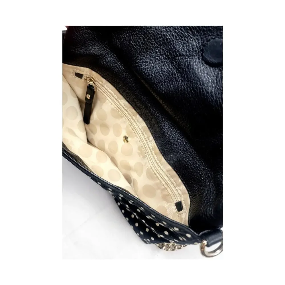 Kate Spade Polka Dot Foldover Crossbody Chain Bag Black White